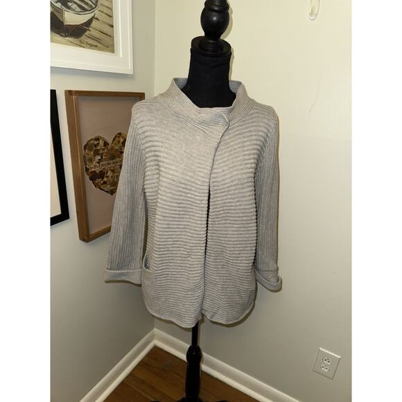 Anne Klein Women’s Gray Button Top Ribbed Cardigan Open Medium Pockets - Picture 1 of 4